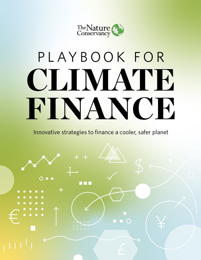 an abstract pattern of finance symbols over a green, yellow and blue gradient and title of report