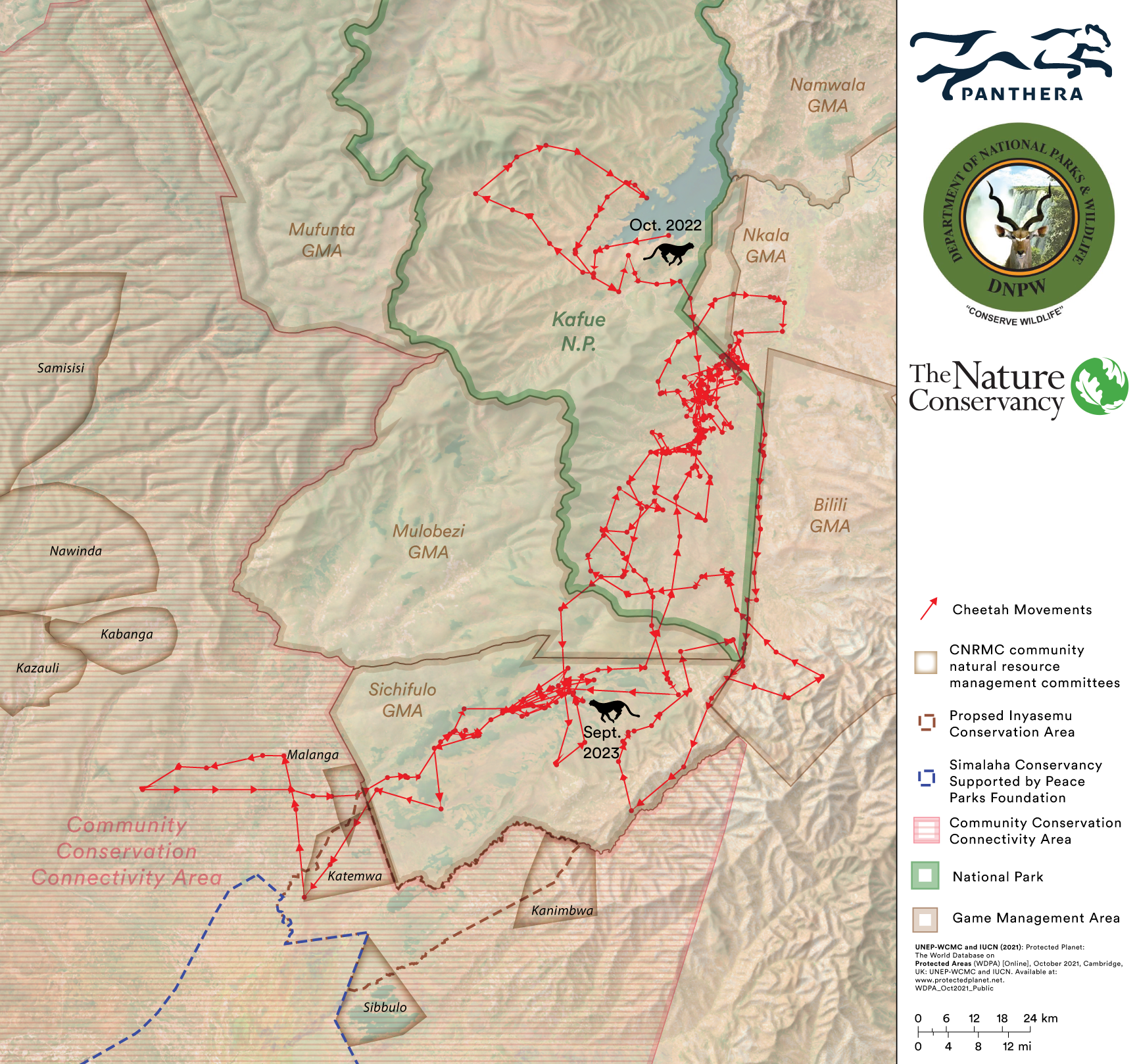 Map of the Panthera King Cheetah's movement across Africa.